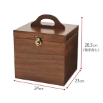 日本製 茶谷産業木製化裝箱橫長方鏡款蓋上蓋子帶有尺寸標示的白色背景圖