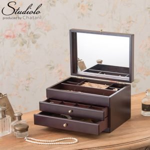 日本製茶谷産業首飾箱二個櫃桶款拉出所有小抽屜打開鏡子的產品圖