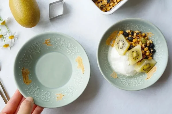 日本製 Yoshizawa 森林與熊綠色淺碗 2