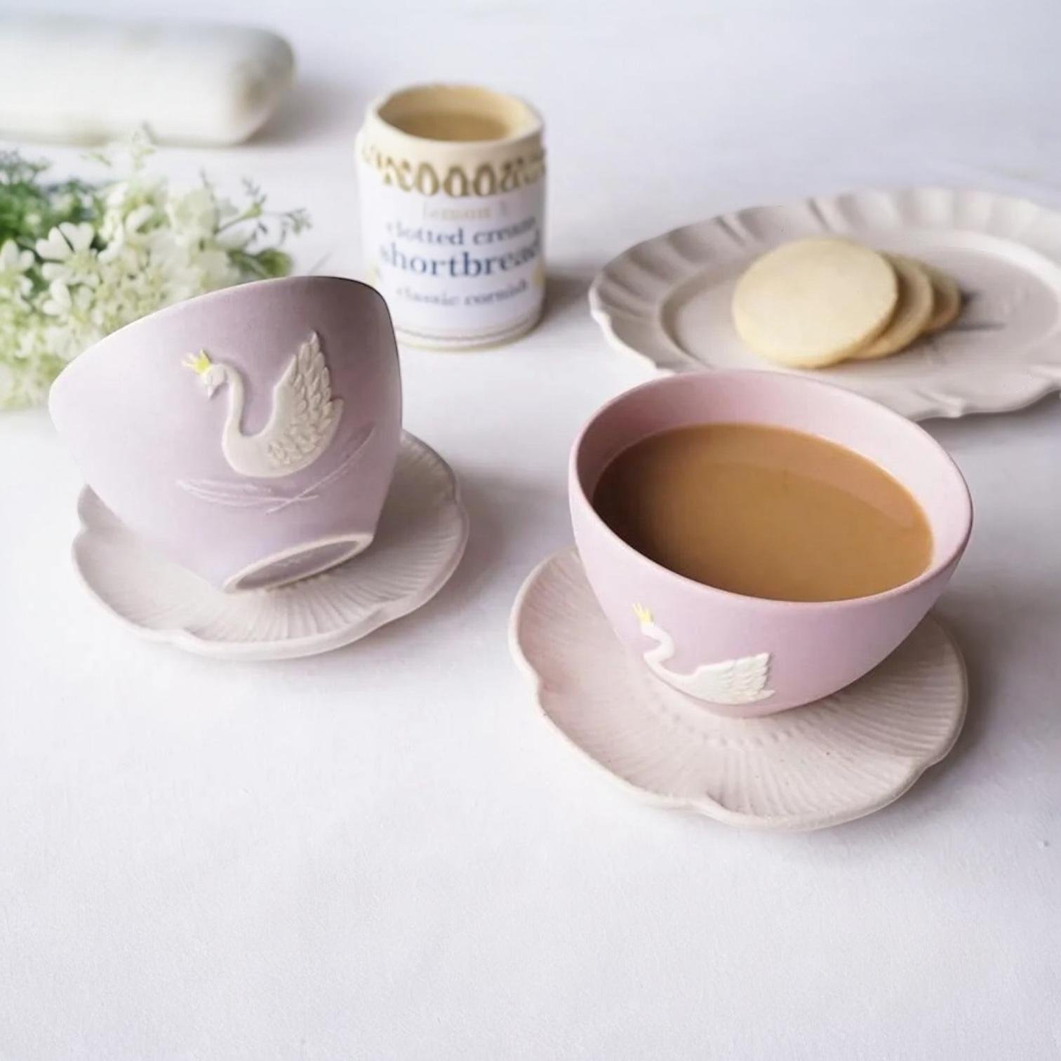 Yoshizawa 益子燒紫色皇冠天鵝杯