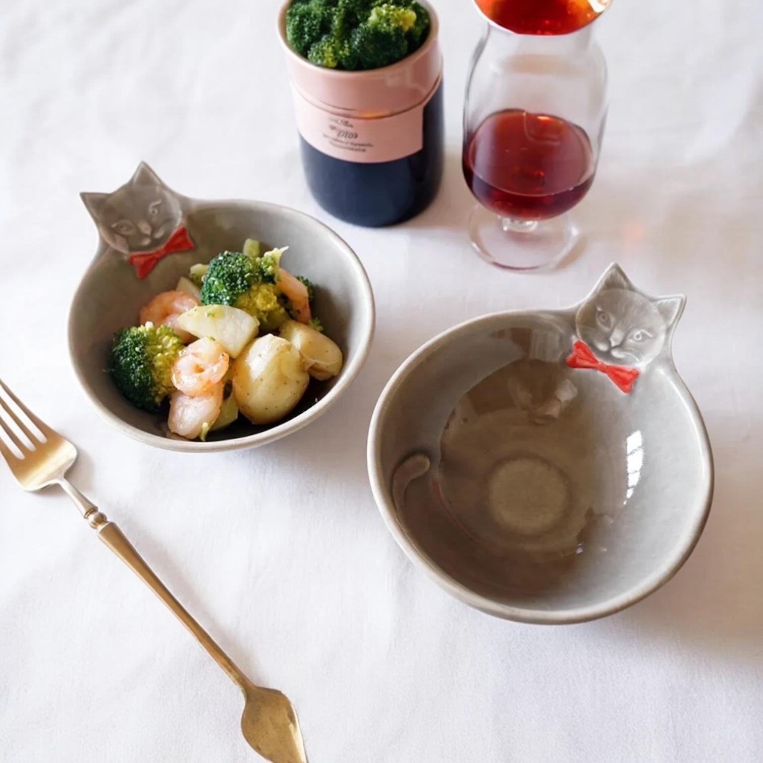 Yoshizawa 益子燒紅色煲呔貓碗