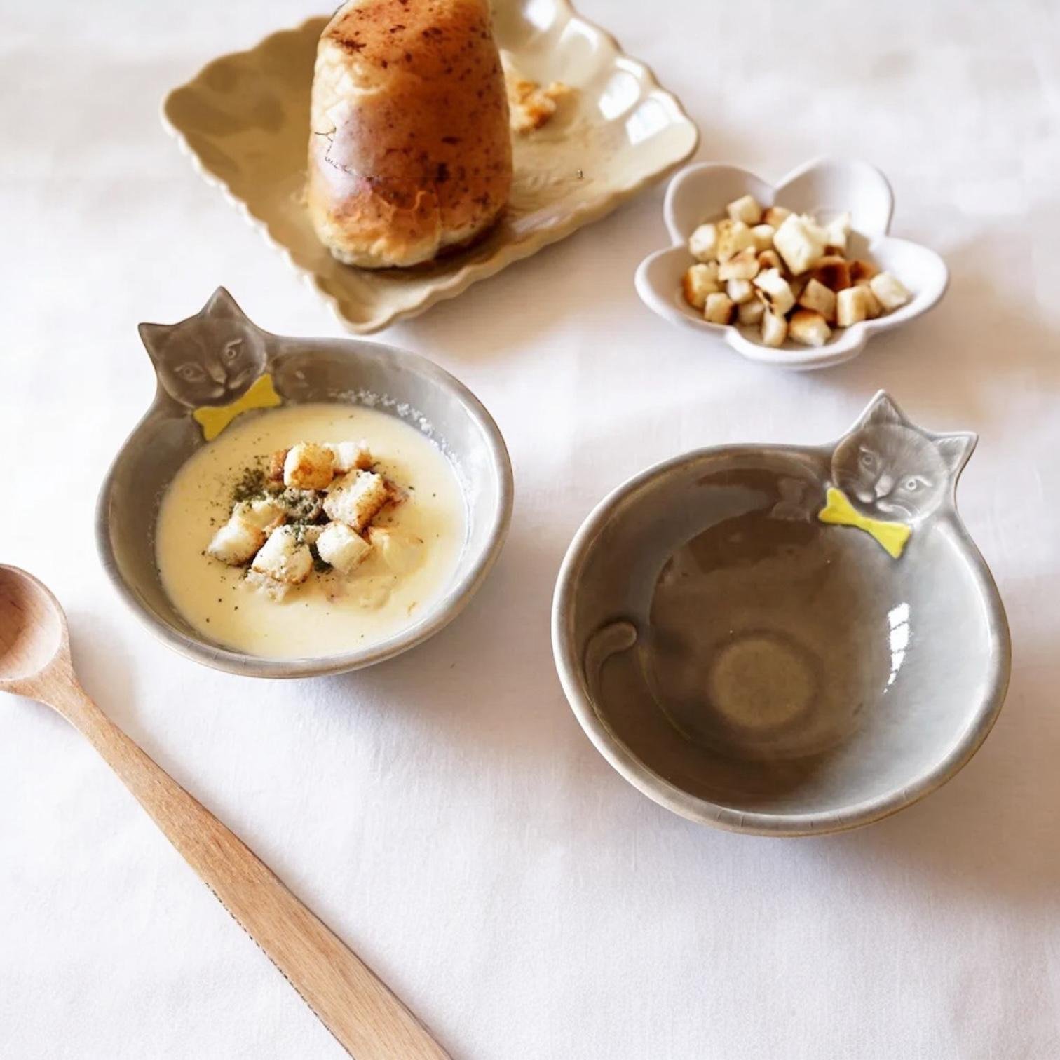 Yoshizawa 益子燒黃色煲呔貓碗