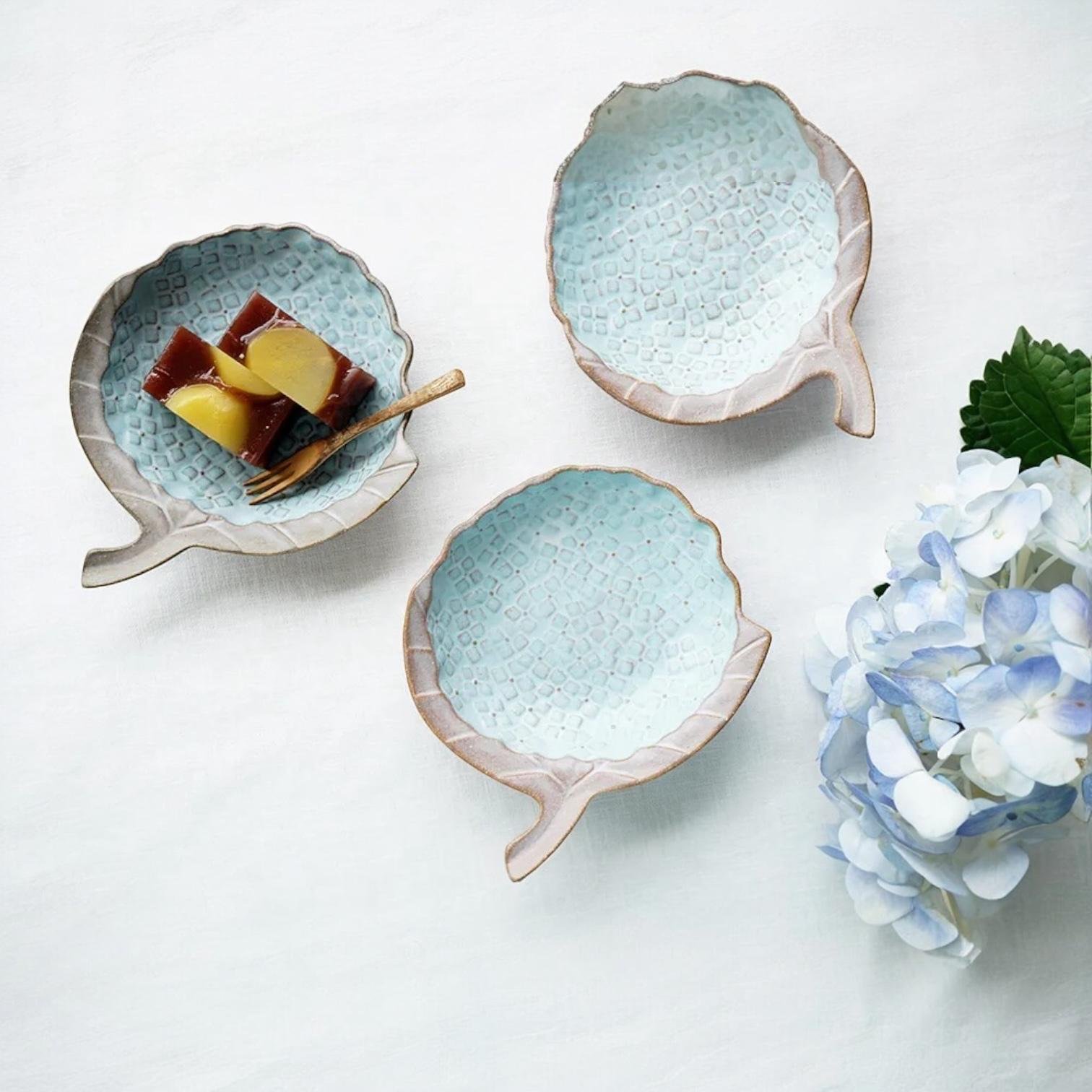 Yoshizawa 益子燒繡球花小盤