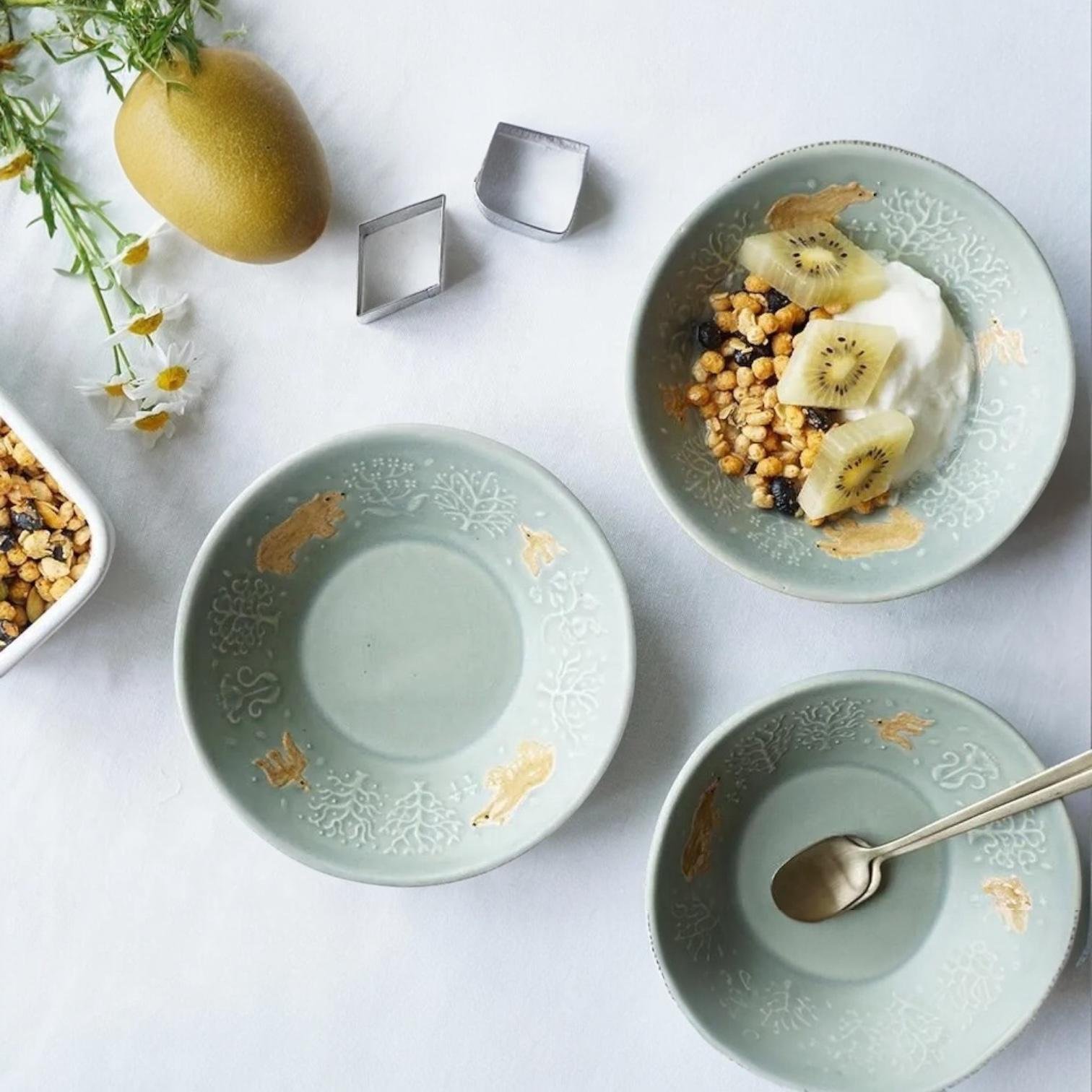 日本製 Yoshizawa 森林與熊綠色淺碗