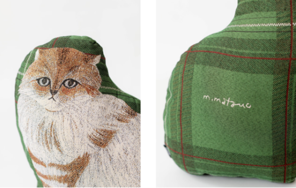 松尾美由紀 貓咪造型抱枕 - Lin 正面圖案頭部與背面logo的大特寫