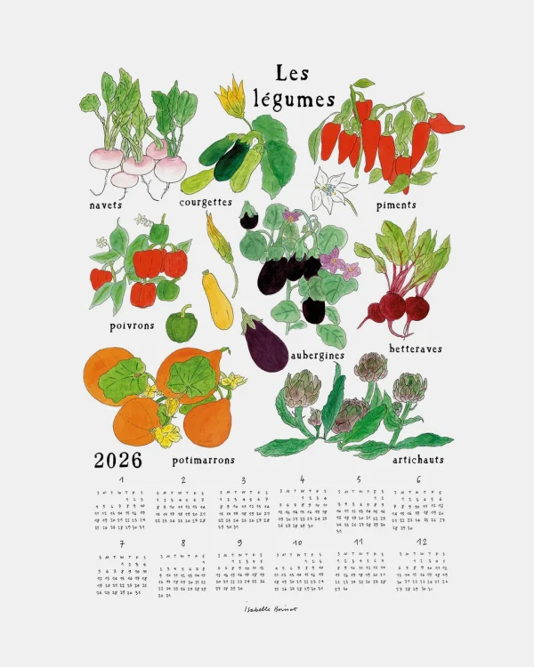 Fog Linen Work 2026 亞麻年曆布 - Fresh Vegetables 白色背景全幅圖