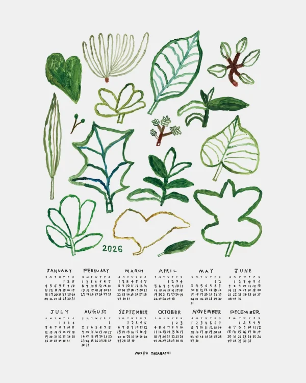 Fog Linen Work 2026 亞麻年曆布 - Green Plants 白色背景全幅圖