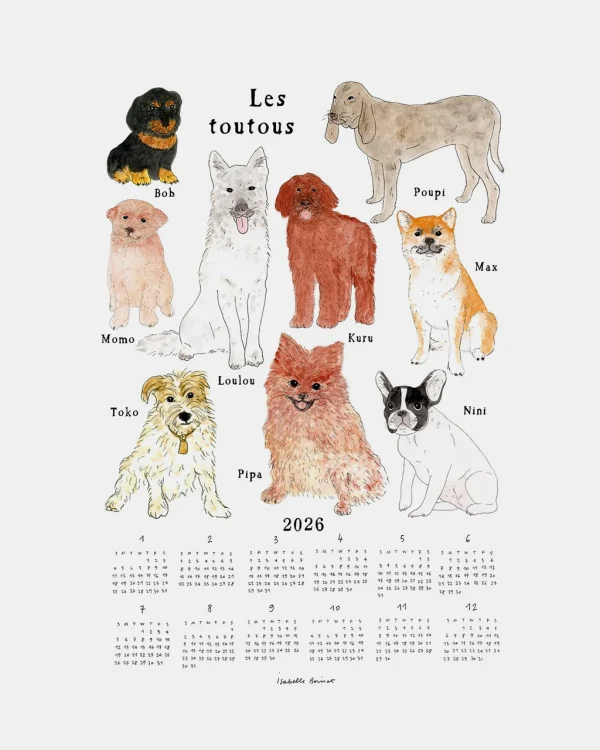 Fog Linen Work 2026 亞麻年曆布 - Lovely Doggies 白色背景全幅圖