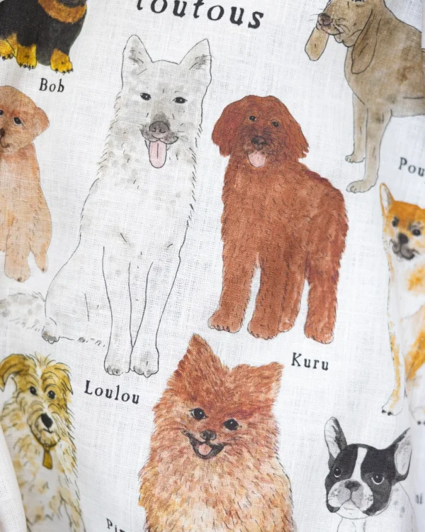 Fog Linen Work 2026 亞麻年曆布 - Lovely Doggies 圖案特寫