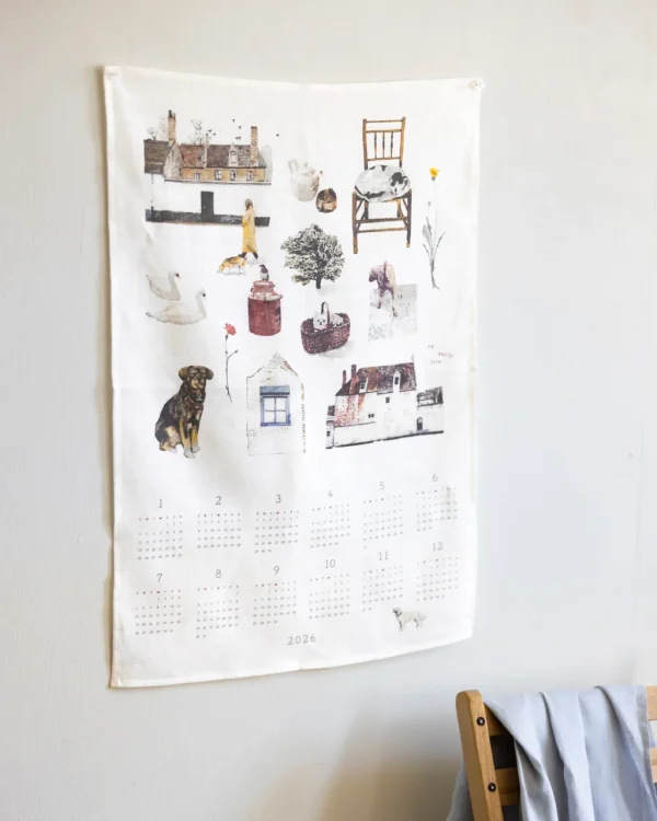 Fog Linen Work 2026 亞麻年曆布 - My Daily Life 掛在白色牆上