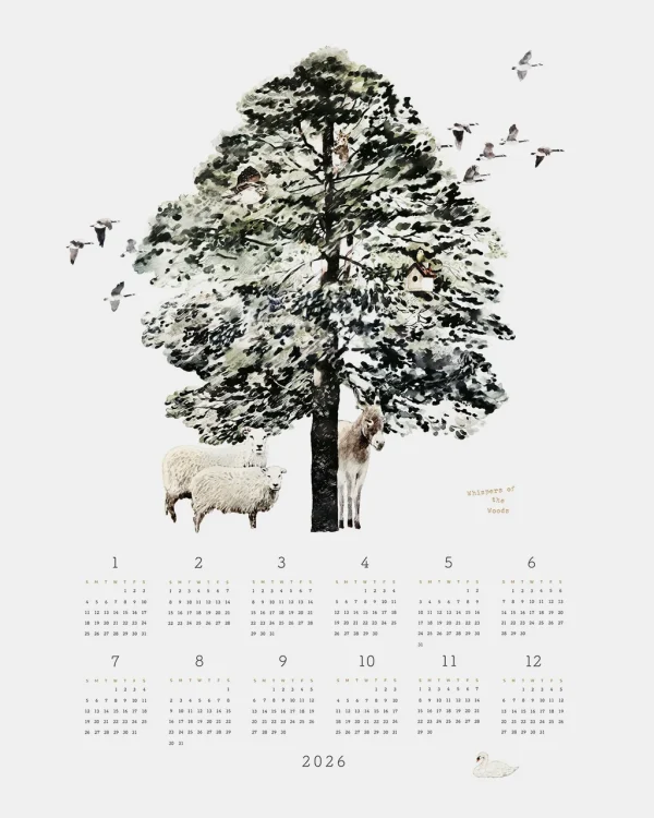Fog Linen Work 2026 亞麻年曆布 - Whispers of the Woods 白色背景全幅圖