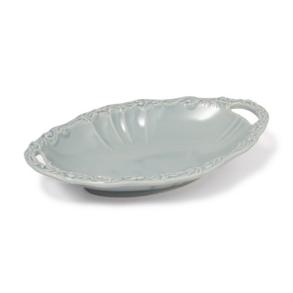 Studio M' FANETTE 橢圓碗 25cm 淺藍色款，白色背景的側面圖。