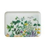 日本製 Isabelle Boinot 亞麻面長方形托盤 - Fleur Sauvage 款正面白色背景圖。