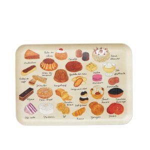 日本製 Isabelle Boinot 亞麻面長方形托盤 -GATEAU 正面白色背景圖
