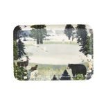 日本製 荻原美里 亞麻面長方形托盤FOREST AND ANIMALS 款的正面白色背景圖