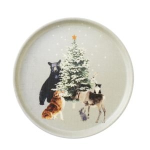 日本製 Fog Linen Work 亞麻面圓形托盤 聖誕限定 正面白色背景圖