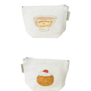 Isabelle Boinot 甜品 舟形亞麻小物包產品圖片, 上面是正面，下面是背面的合併圖，背景是白色。