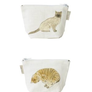 Isabelle Boinot 小貓舟形亞麻小物包正面與背面的合併圖，背景為白色