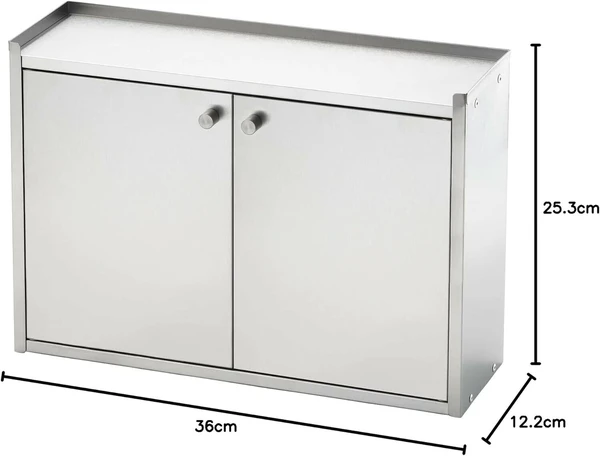 日本製造吉川不銹鋼雙門調味料收納櫃附有尺寸標示的圖片