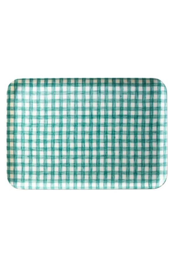 Fog Linen Work 亞麻托盤 L 格仔款 - 綠白格仔款正面