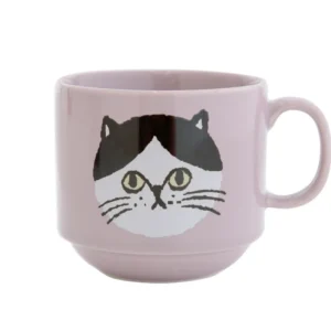 粉紅色CDF ètendue I LOVE CAT！貓咪面圖案可堆疊陶瓷杯 正面
