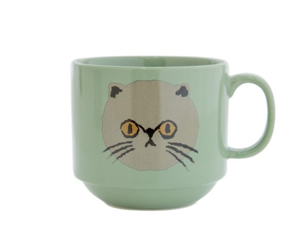 綠色 CDF ètendue I LOVE CAT！貓咪面圖案可堆疊陶瓷杯正面