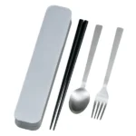 日本製 HAKOYA 便携餐具套裝淺灰色款的盒子及餐具