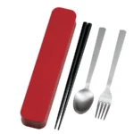 日本製 HAKOYA 便携餐具套裝深紅色款的盒子及餐具