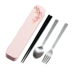 日本製 HAKOYA 便携餐具套裝粉紅色櫻花款的盒子及餐具