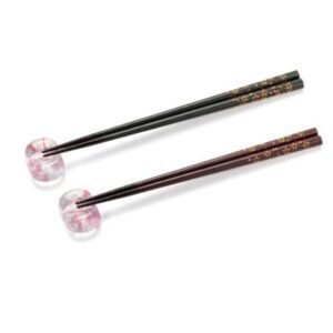 日本製造 津輕琉璃 x 若狹塗 櫻花托架連對筷禮盒（頂視圖）