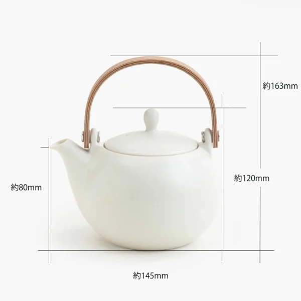 SALIU YUI 祥「結」日本製美濃燒日式茶壺 600ml 白色 尺寸示意