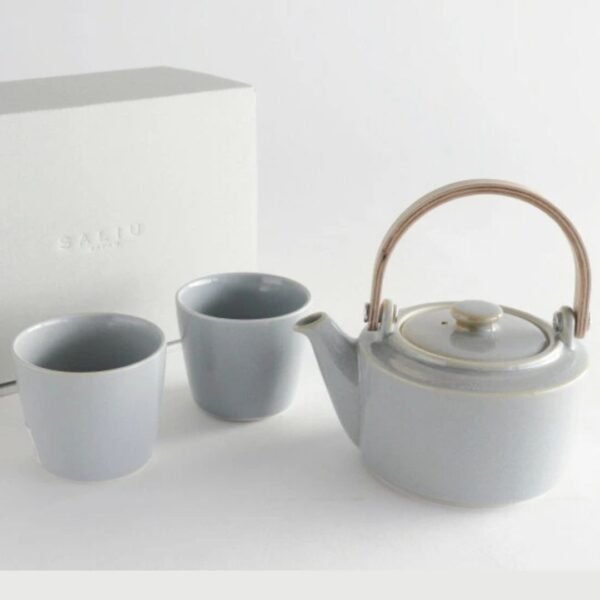 SALIU 祥SYO 美濃燒手工茶壺連茶杯 3件套裝 灰色款式展示