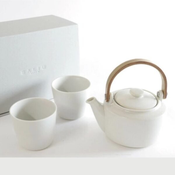SALIU 祥SYO 美濃燒手工茶壺連茶杯 3件套裝 白色款式展示