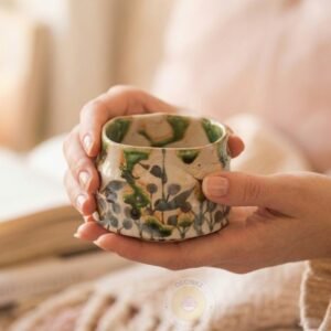 美濃燒 織部華紋 一口抹茶碗