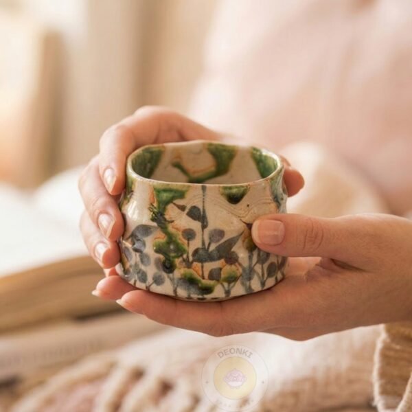 美濃燒 織部華紋 一口抹茶碗