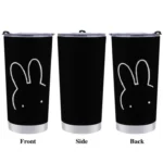 Miffy 米飛兔不鏽鋼附蓋保溫保冷杯（600ml／黑色）正面、側面、背面角度混合展示圖