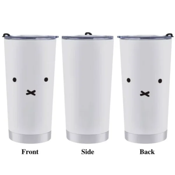 Miffy 不鏽鋼附蓋保溫保冷杯 600ml - 白色正面、側面、背面角度混合展示圖