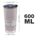 Miffy 不鏽鋼附蓋保溫保冷杯 600ml - 粉紅色尺寸與容量標示細節圖