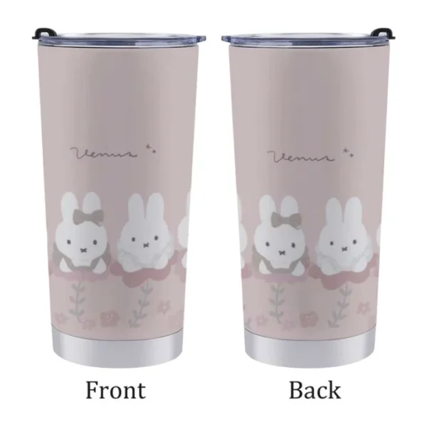 Miffy 不鏽鋼附蓋保溫保冷杯 600ml - 粉紅色 正反面並排展示圖