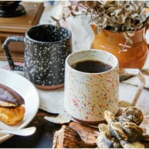 CHIPS Mug 陶瓷杯 380ml – 黑白色潑墨 + 白橙色潑墨 雙杯套裝