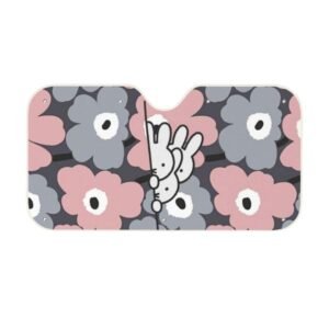 Miffy 可摺式汽車遮光板 灰色花朵窺視款 - 130×70cm