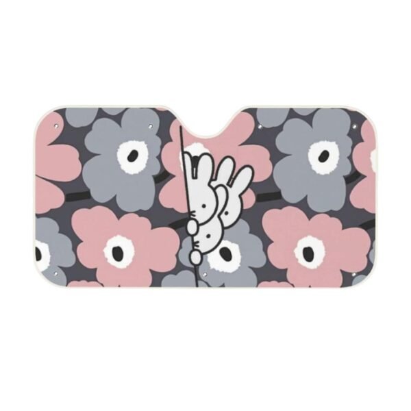 Miffy 可摺式汽車遮光板 灰色花朵窺視款 - 130×70cm