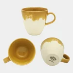 日本 CHIPS Bread and Rice 美濃焼 亮釉陶瓷杯 320ml ， 黃色款放在枱面不同角度展示