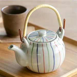 日本製造 彩色條紋陶瓷茶壺