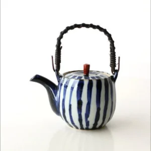 日本製造 深藍色條紋陶瓷茶壺