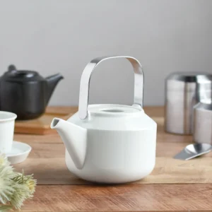 日本製造 白色條紋陶瓷茶壺
