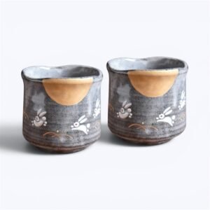 日本製 九谷燒 手繪兔子大湯呑|茶杯 (一對裝)