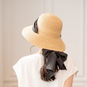 天然拉菲草可拆式長絲帶草帽 2
