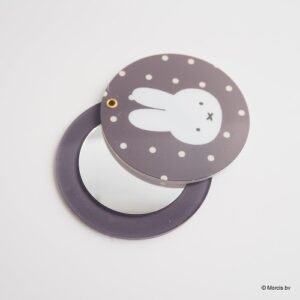 Miffy 大頭款波點圓形隨身鏡 - 灰色 |米色