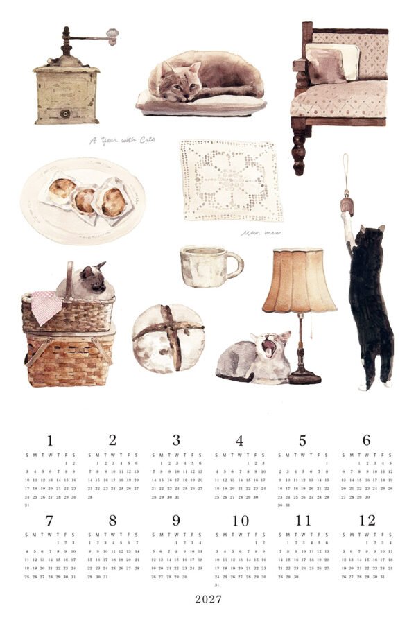 2027 LINEN CALENDAR WITH CATS